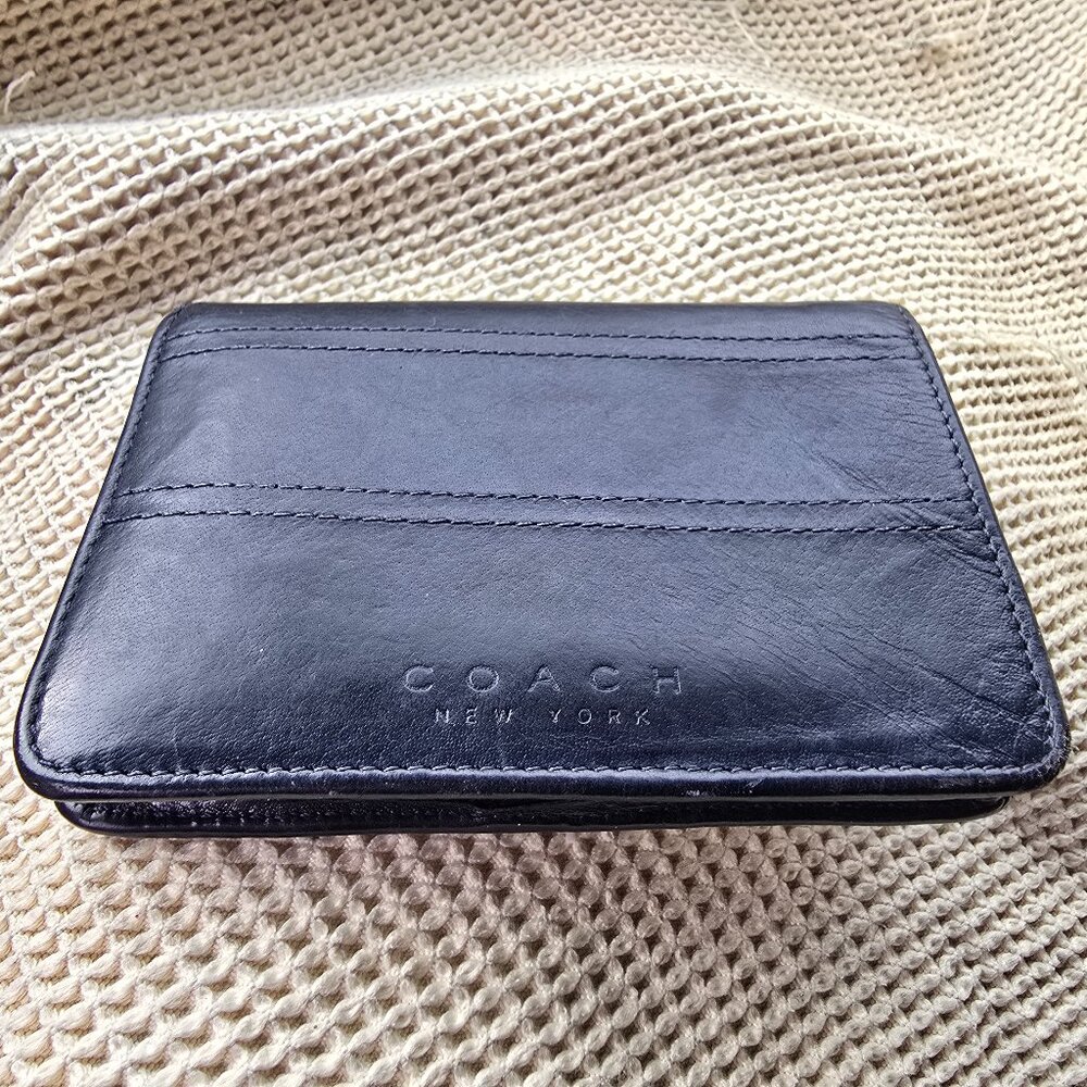 Vintage Coach Y2K Navy Blue Leather Wallet GUC Minimalist Snap Coin Pocket NICE!